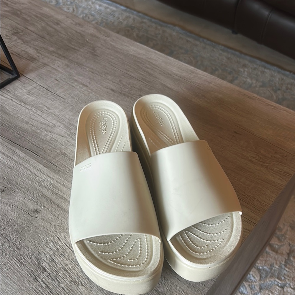 CROCS Cream Platform Sandals with Wide Strap